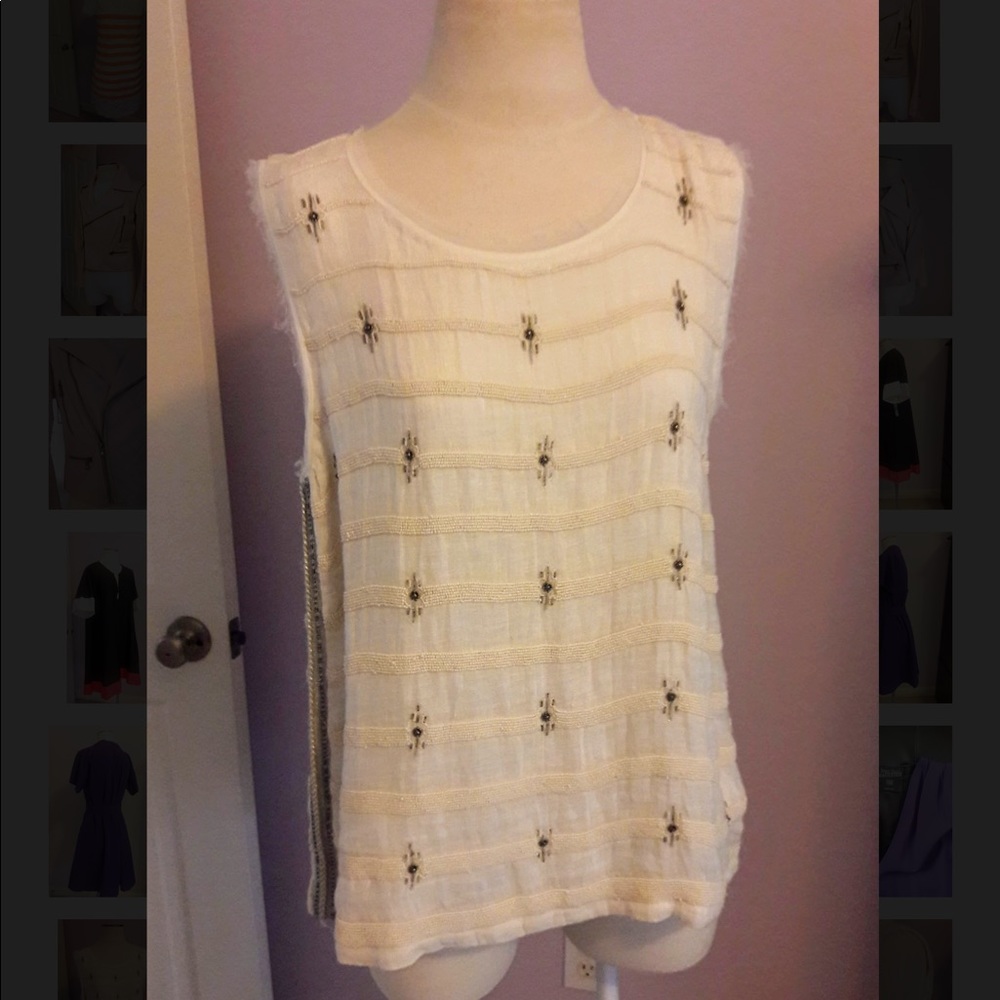 Lucky Brand Linen Embellished Top